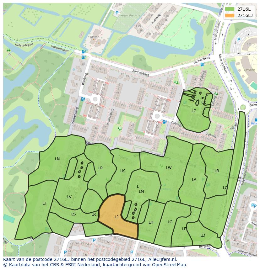 Afbeelding van het postcodegebied 2716 LJ op de kaart.