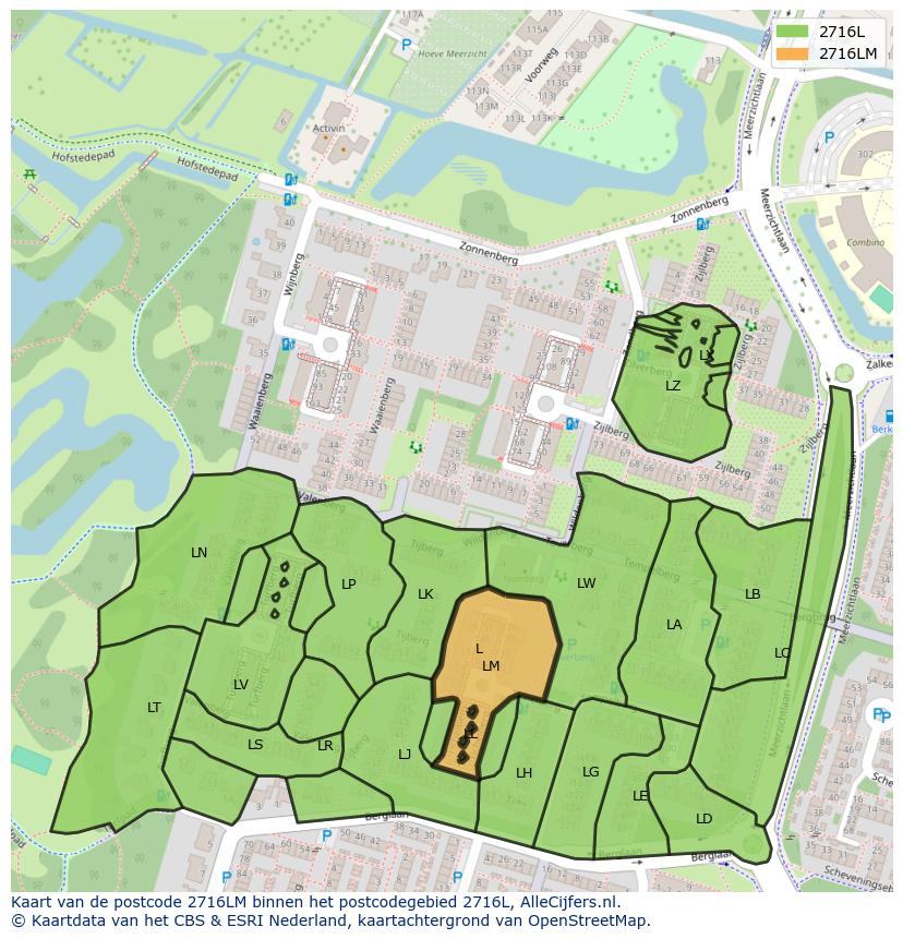 Afbeelding van het postcodegebied 2716 LM op de kaart.
