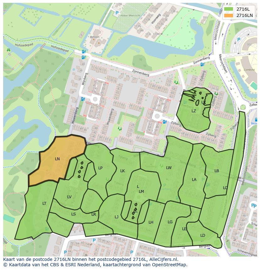 Afbeelding van het postcodegebied 2716 LN op de kaart.