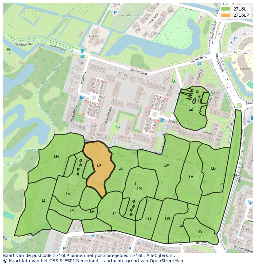 Afbeelding van het postcodegebied 2716 LP op de kaart.