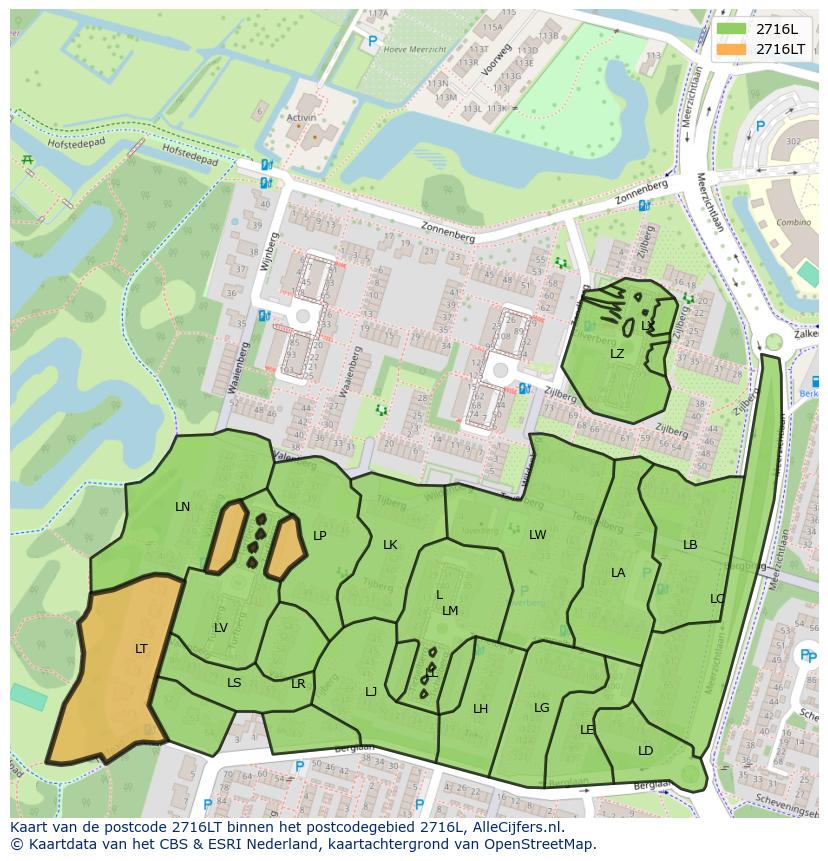 Afbeelding van het postcodegebied 2716 LT op de kaart.