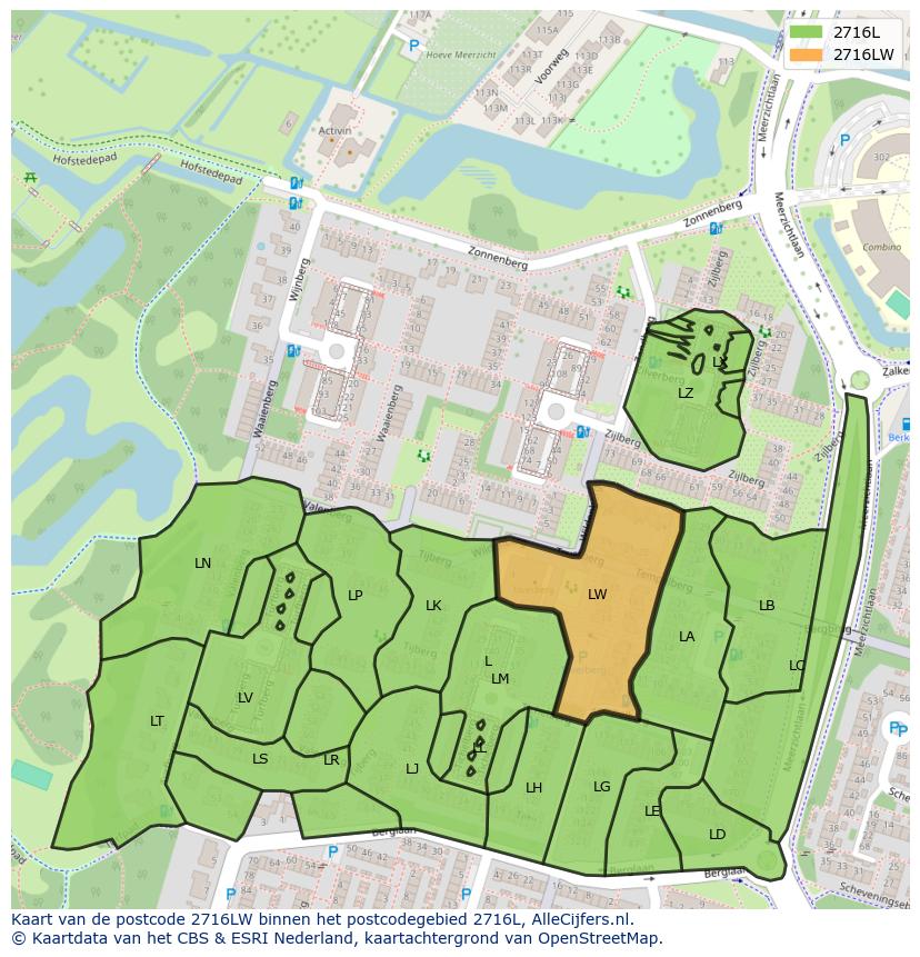 Afbeelding van het postcodegebied 2716 LW op de kaart.