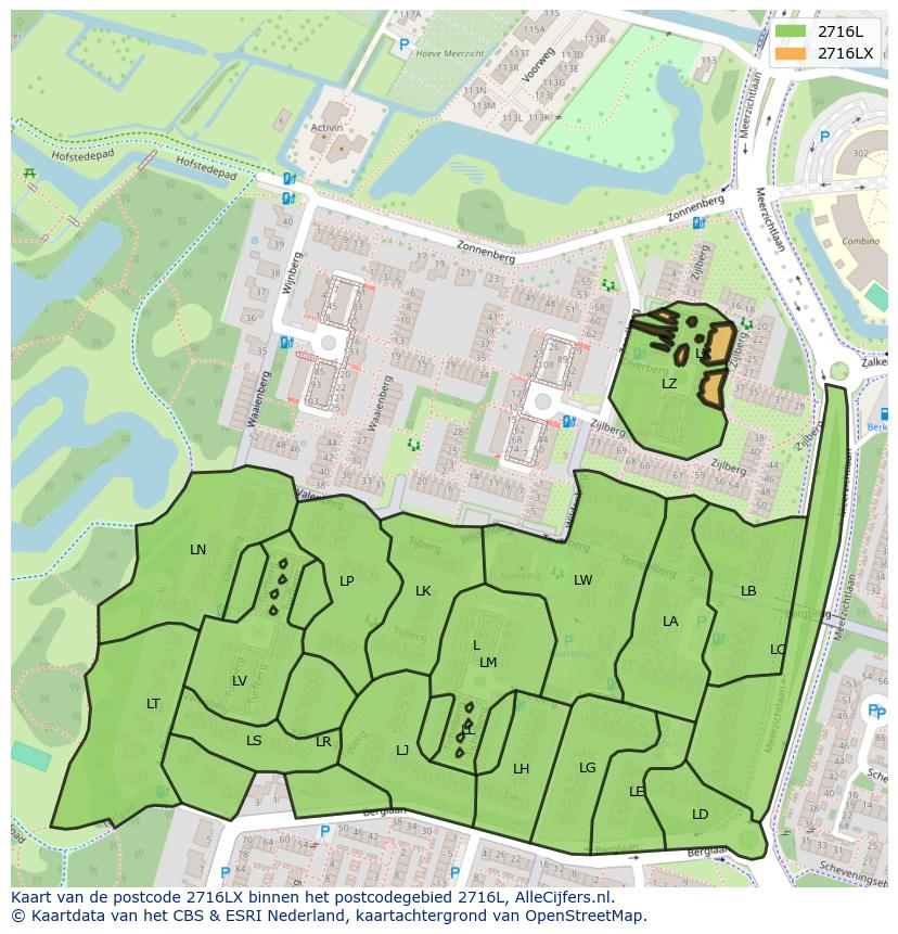 Afbeelding van het postcodegebied 2716 LX op de kaart.
