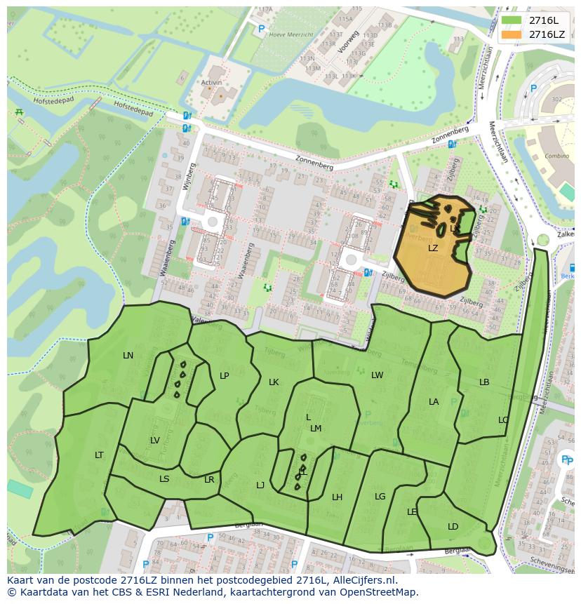 Afbeelding van het postcodegebied 2716 LZ op de kaart.