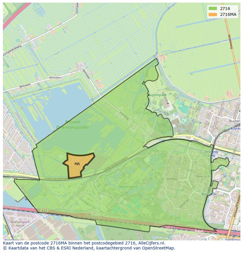 Afbeelding van het postcodegebied 2716 MA op de kaart.