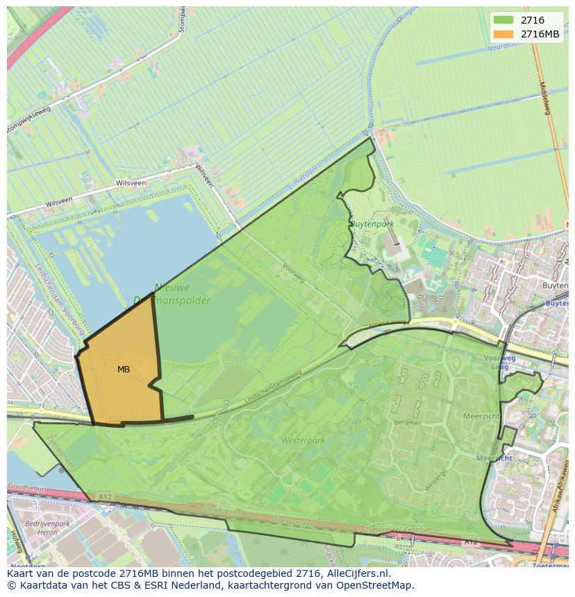 Afbeelding van het postcodegebied 2716 MB op de kaart.