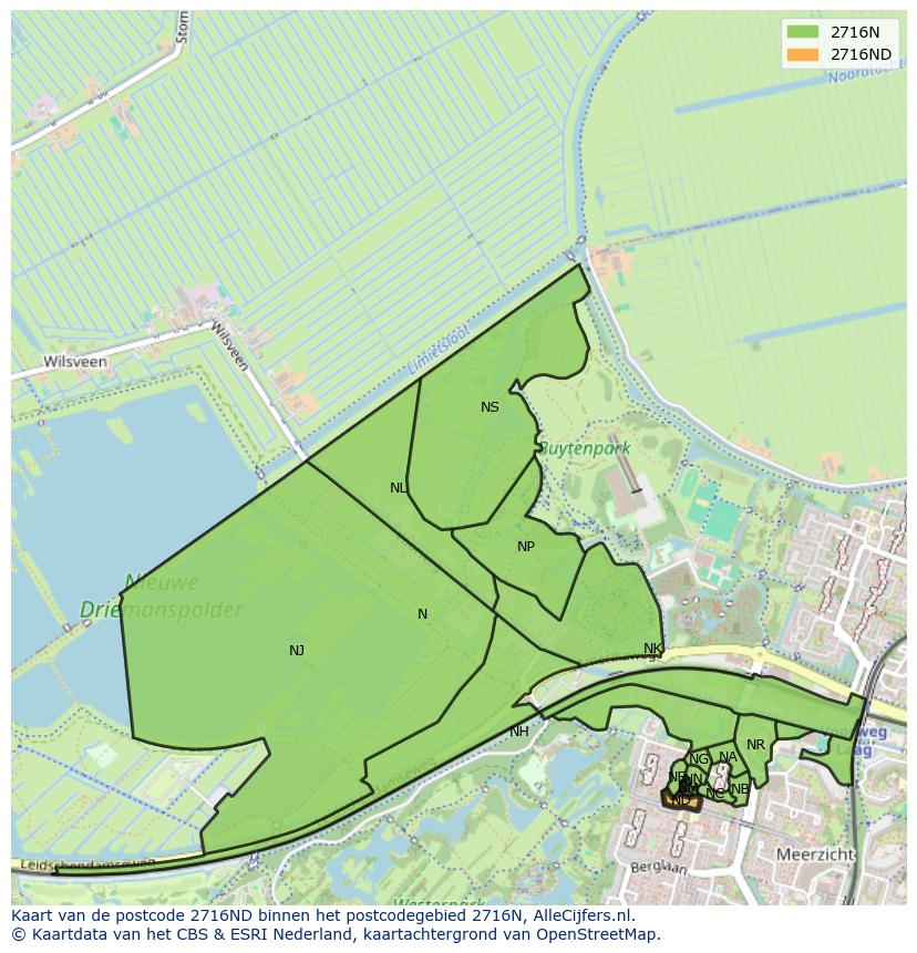 Afbeelding van het postcodegebied 2716 ND op de kaart.