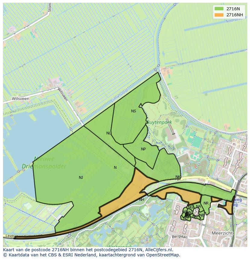 Afbeelding van het postcodegebied 2716 NH op de kaart.