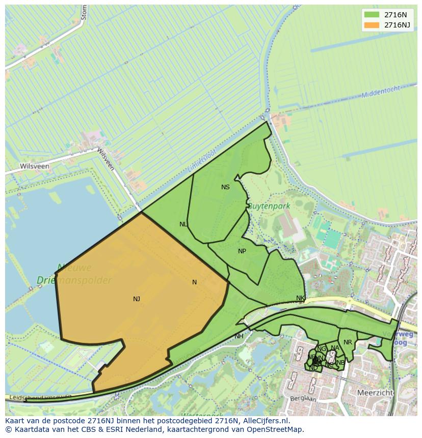 Afbeelding van het postcodegebied 2716 NJ op de kaart.