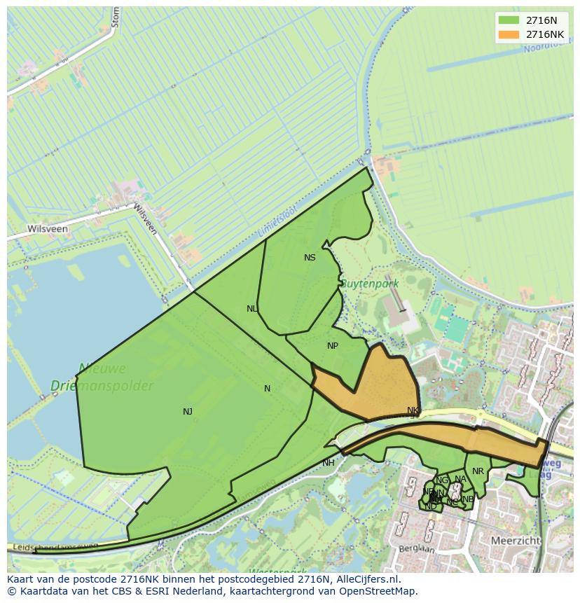 Afbeelding van het postcodegebied 2716 NK op de kaart.