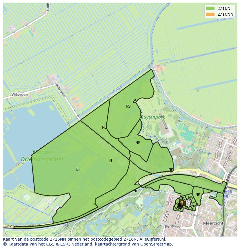 Afbeelding van het postcodegebied 2716 NN op de kaart.