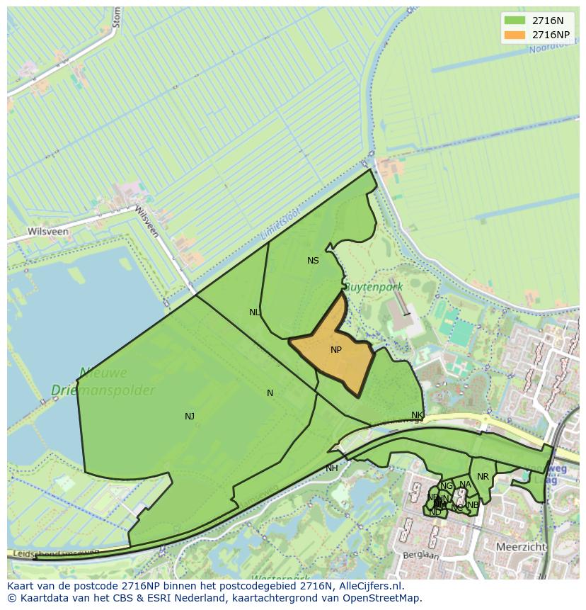 Afbeelding van het postcodegebied 2716 NP op de kaart.