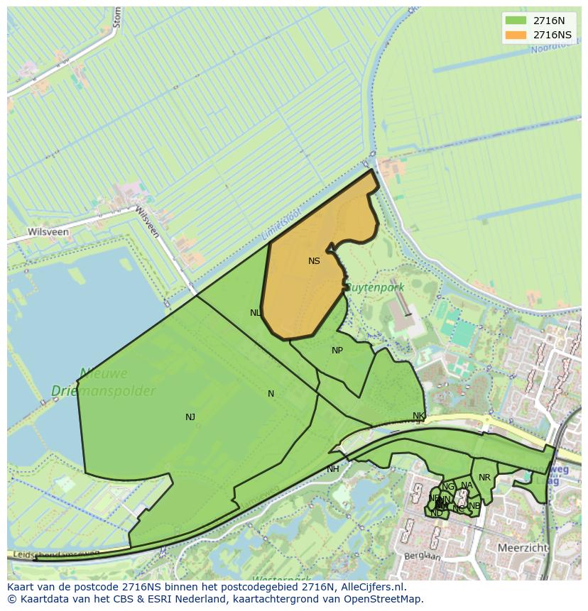 Afbeelding van het postcodegebied 2716 NS op de kaart.