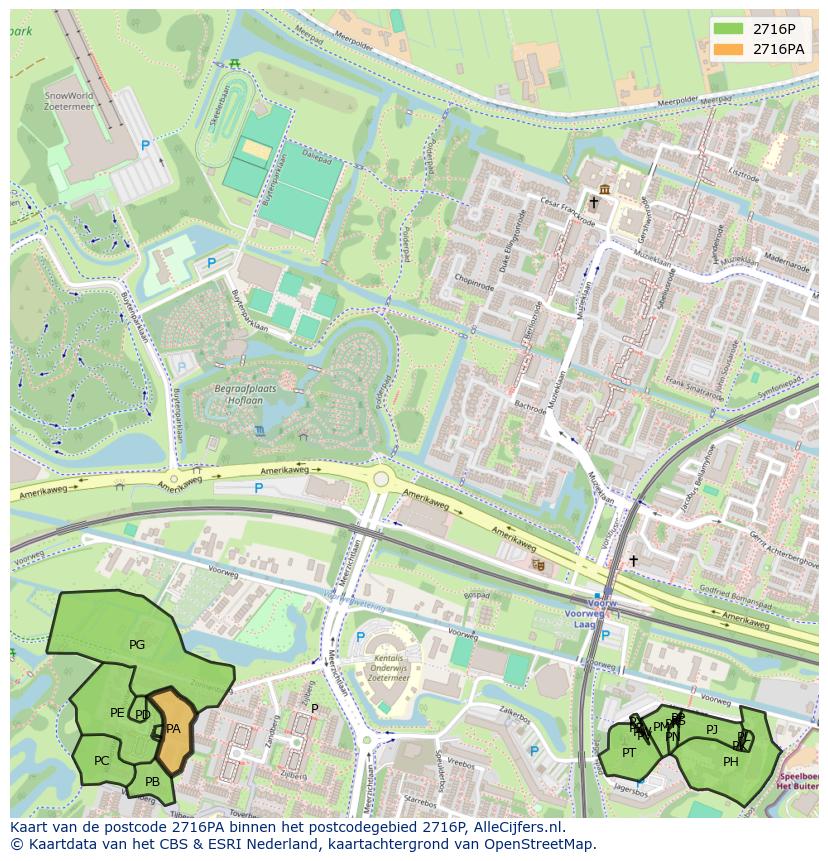 Afbeelding van het postcodegebied 2716 PA op de kaart.