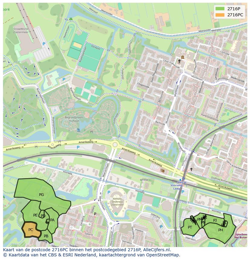 Afbeelding van het postcodegebied 2716 PC op de kaart.