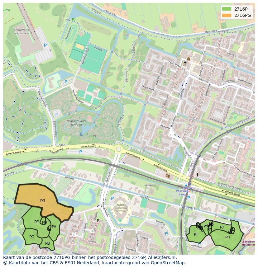 Afbeelding van het postcodegebied 2716 PG op de kaart.