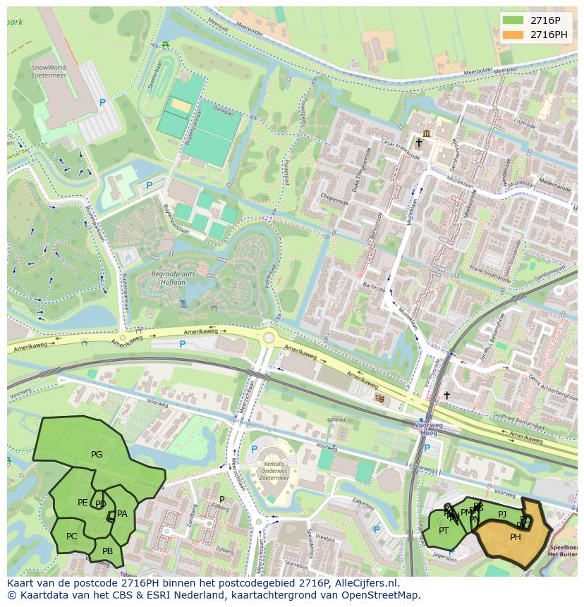 Afbeelding van het postcodegebied 2716 PH op de kaart.
