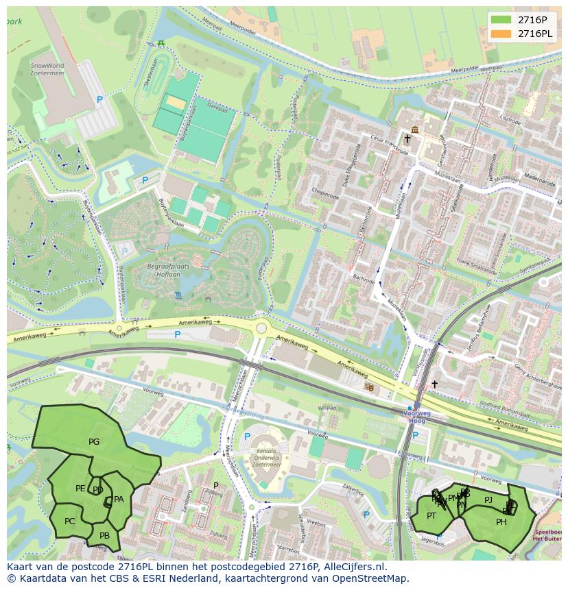 Afbeelding van het postcodegebied 2716 PL op de kaart.