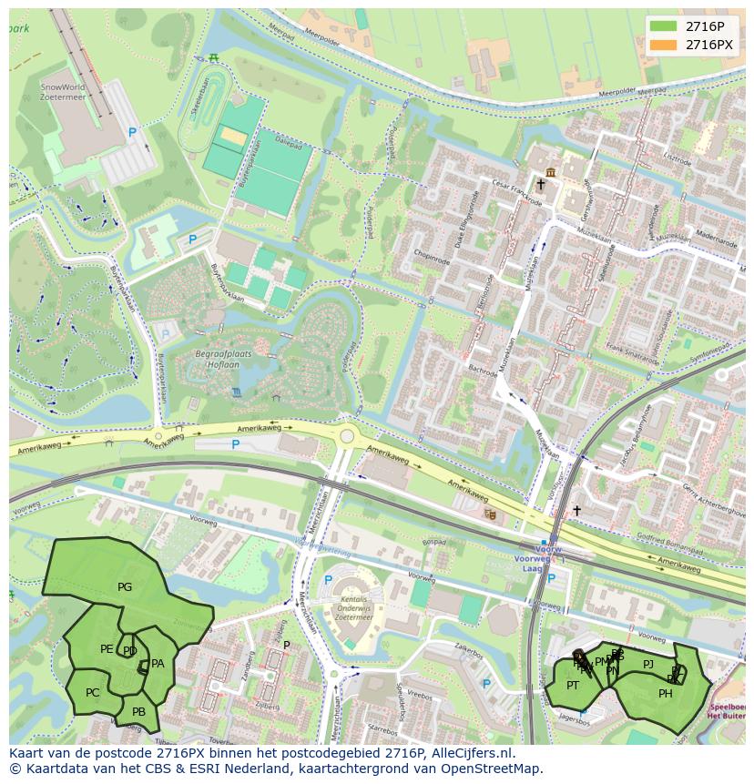 Afbeelding van het postcodegebied 2716 PX op de kaart.