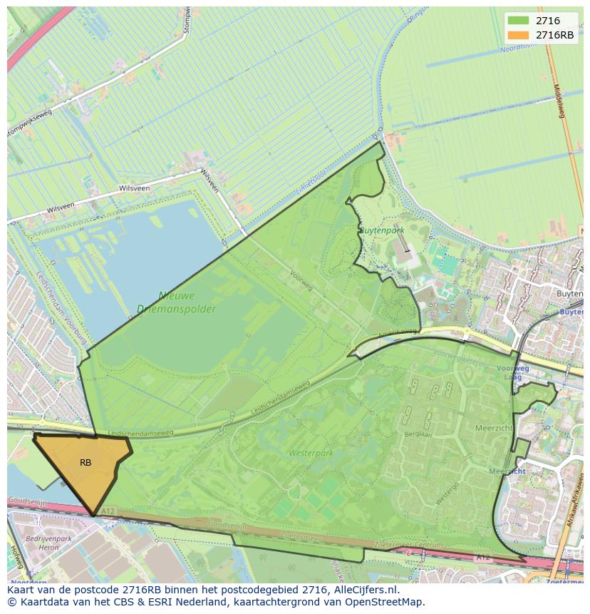 Afbeelding van het postcodegebied 2716 RB op de kaart.