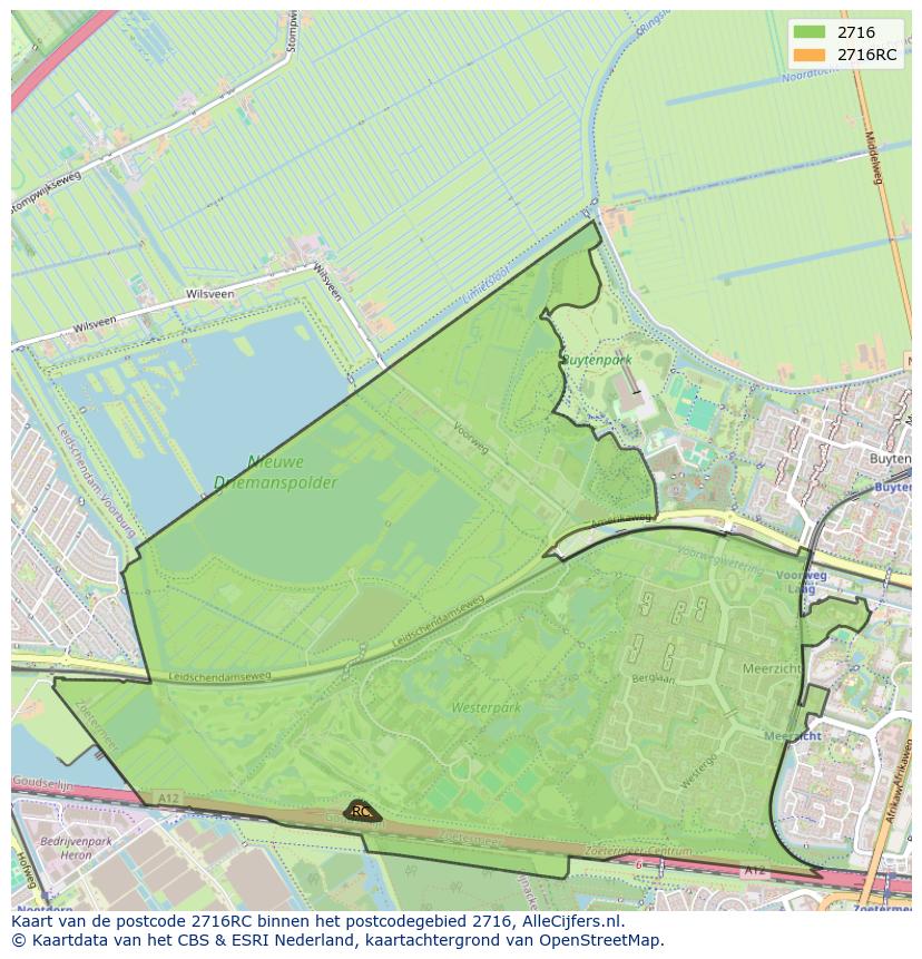 Afbeelding van het postcodegebied 2716 RC op de kaart.