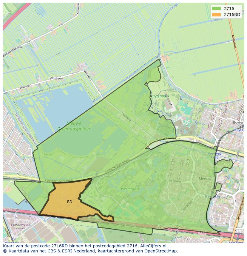Afbeelding van het postcodegebied 2716 RD op de kaart.