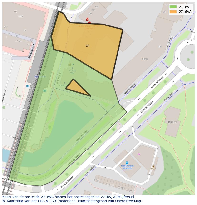 Afbeelding van het postcodegebied 2716 VA op de kaart.