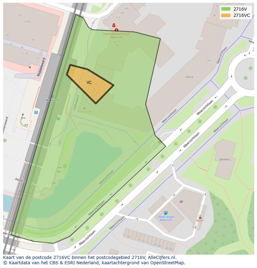 Afbeelding van het postcodegebied 2716 VC op de kaart.