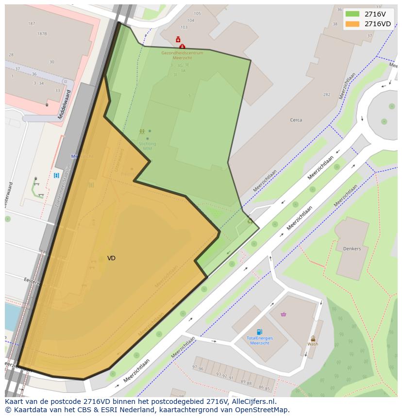 Afbeelding van het postcodegebied 2716 VD op de kaart.