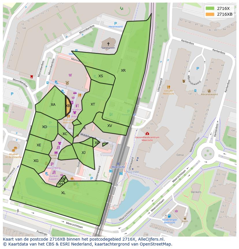 Afbeelding van het postcodegebied 2716 XB op de kaart.