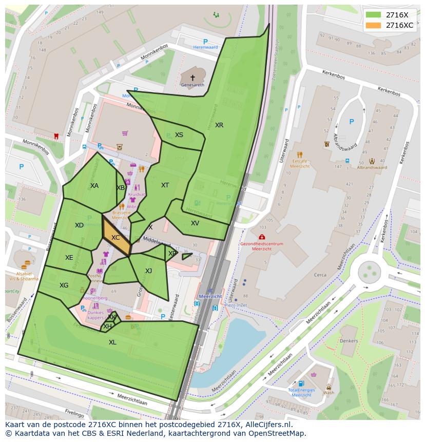 Afbeelding van het postcodegebied 2716 XC op de kaart.