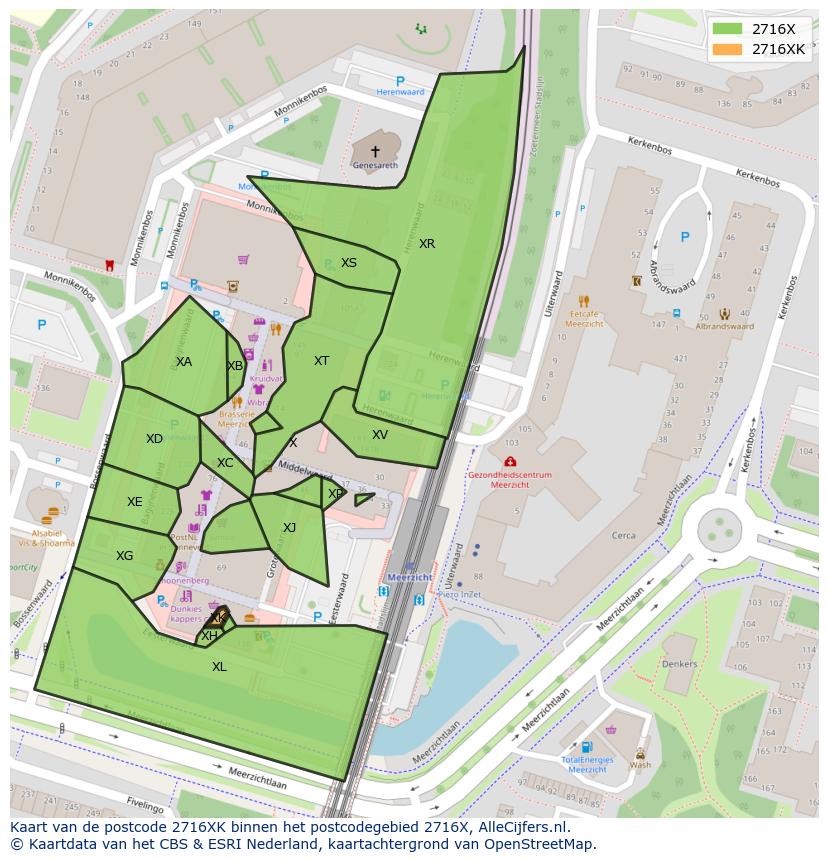 Afbeelding van het postcodegebied 2716 XK op de kaart.
