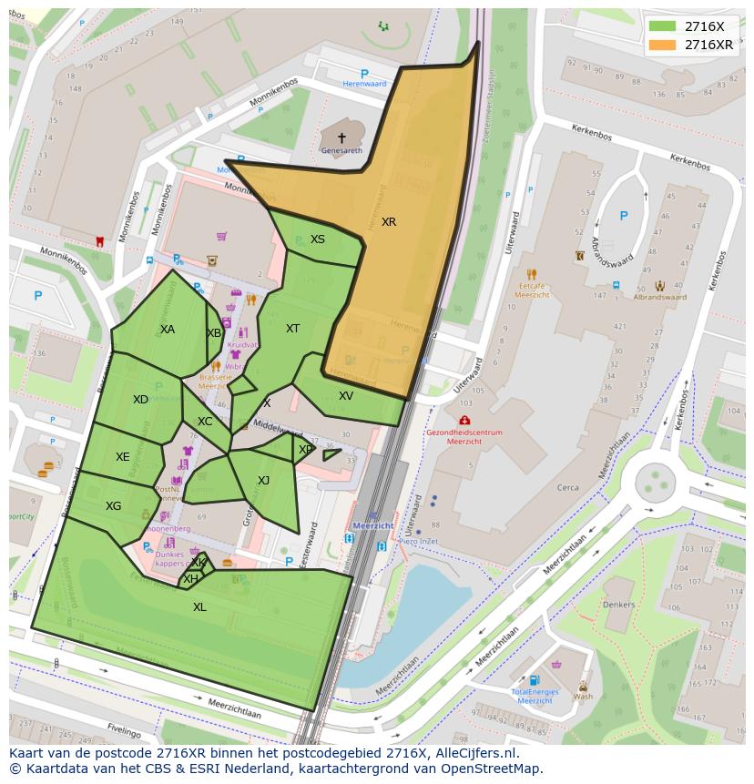Afbeelding van het postcodegebied 2716 XR op de kaart.