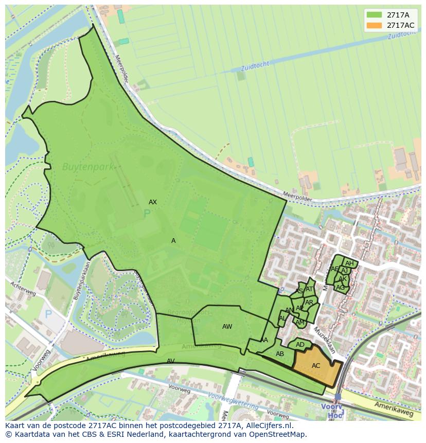 Afbeelding van het postcodegebied 2717 AC op de kaart.