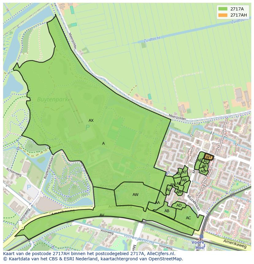 Afbeelding van het postcodegebied 2717 AH op de kaart.