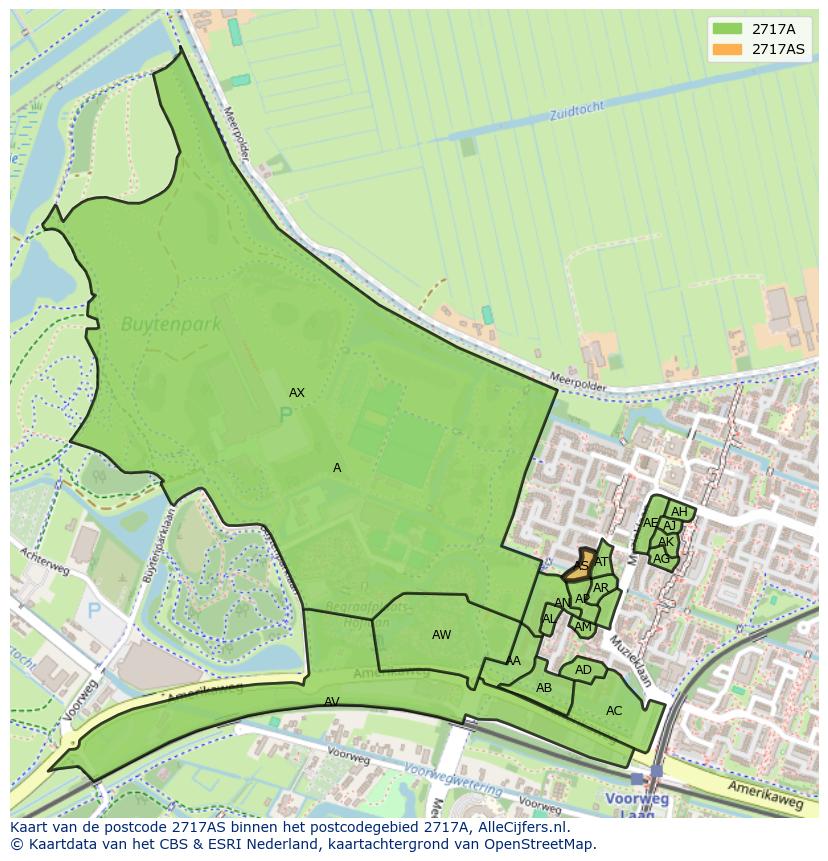 Afbeelding van het postcodegebied 2717 AS op de kaart.