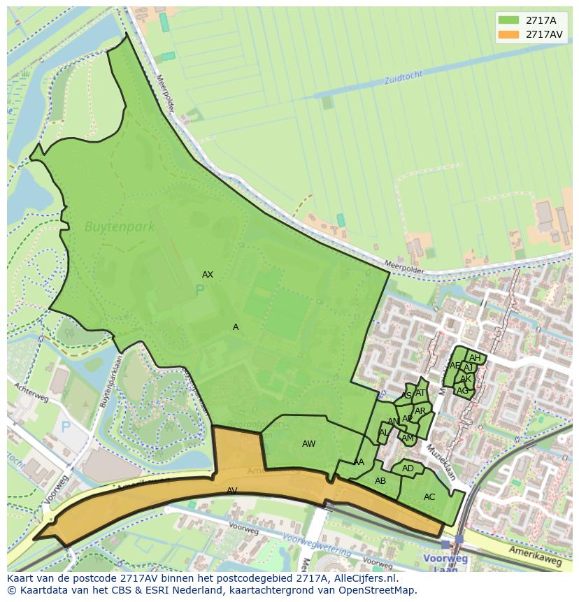Afbeelding van het postcodegebied 2717 AV op de kaart.