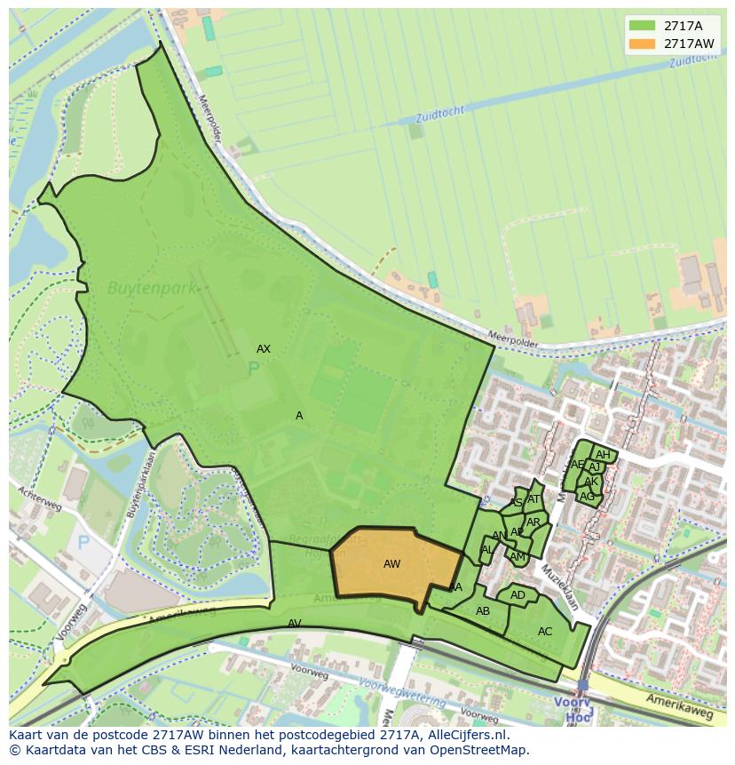 Afbeelding van het postcodegebied 2717 AW op de kaart.