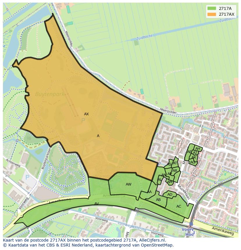 Afbeelding van het postcodegebied 2717 AX op de kaart.