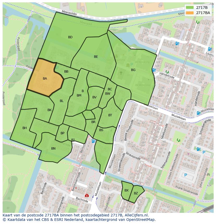Afbeelding van het postcodegebied 2717 BA op de kaart.
