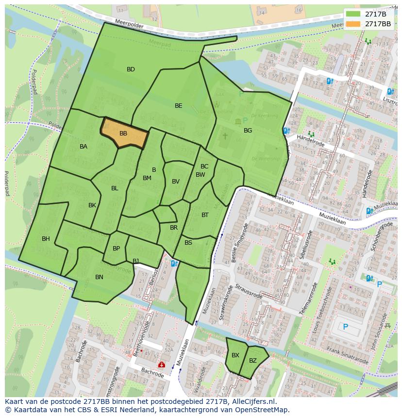 Afbeelding van het postcodegebied 2717 BB op de kaart.