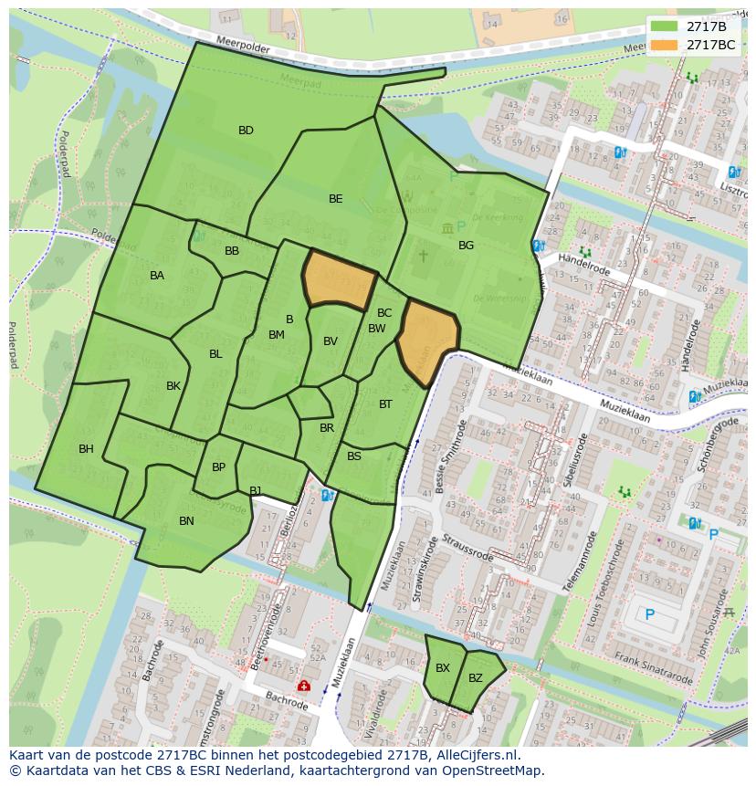 Afbeelding van het postcodegebied 2717 BC op de kaart.
