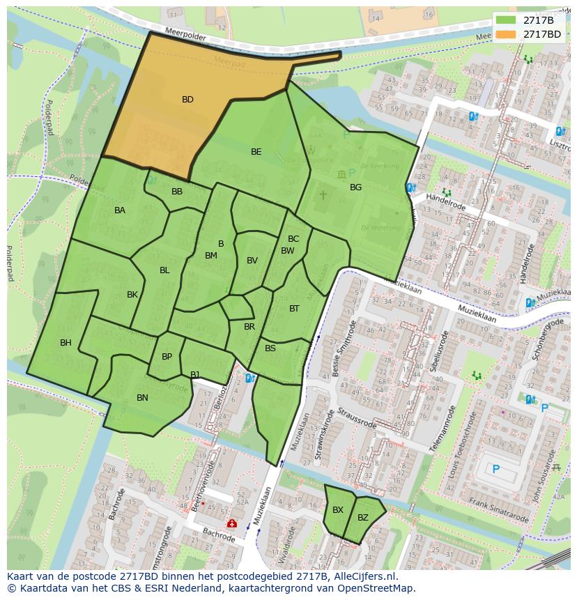 Afbeelding van het postcodegebied 2717 BD op de kaart.