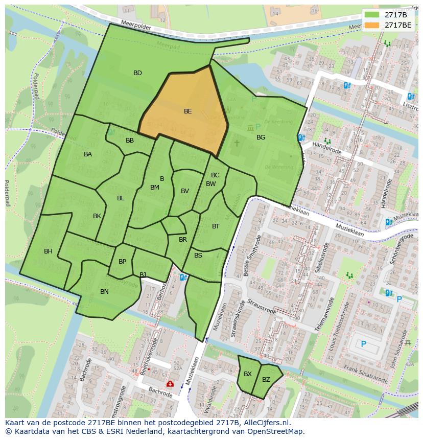 Afbeelding van het postcodegebied 2717 BE op de kaart.