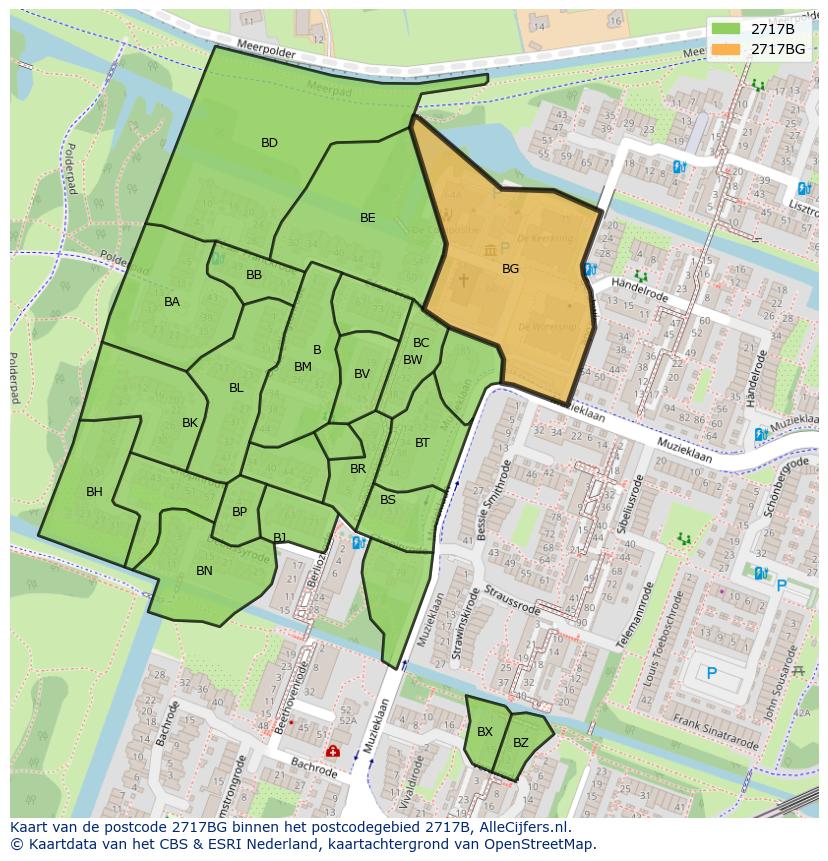 Afbeelding van het postcodegebied 2717 BG op de kaart.