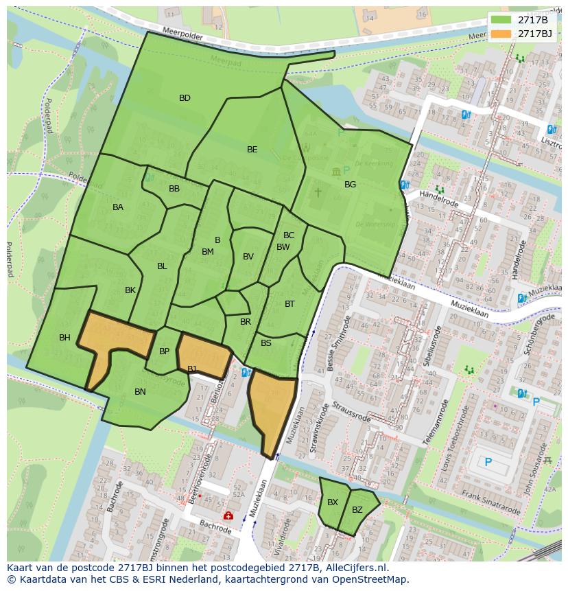 Afbeelding van het postcodegebied 2717 BJ op de kaart.