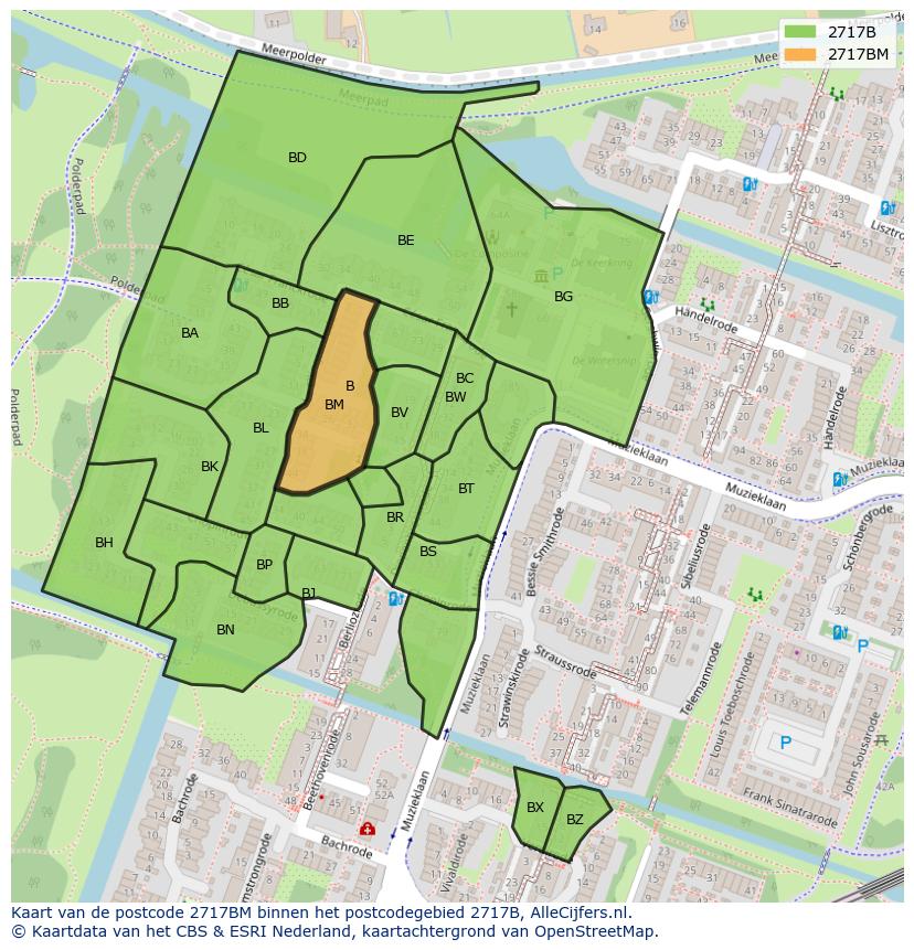 Afbeelding van het postcodegebied 2717 BM op de kaart.