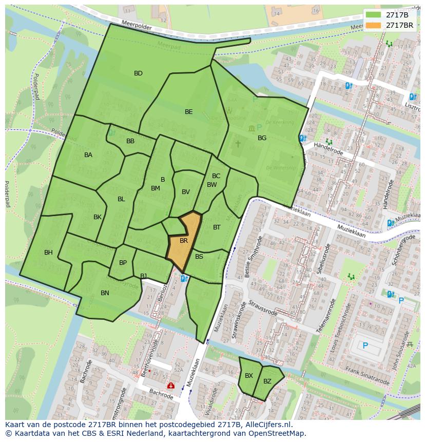 Afbeelding van het postcodegebied 2717 BR op de kaart.