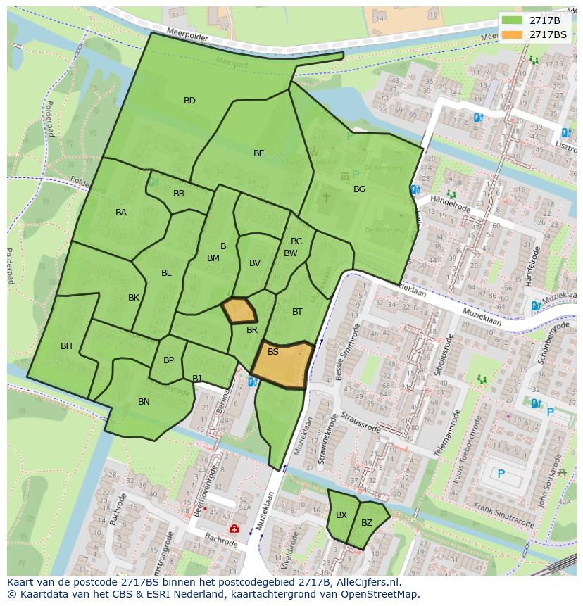 Afbeelding van het postcodegebied 2717 BS op de kaart.