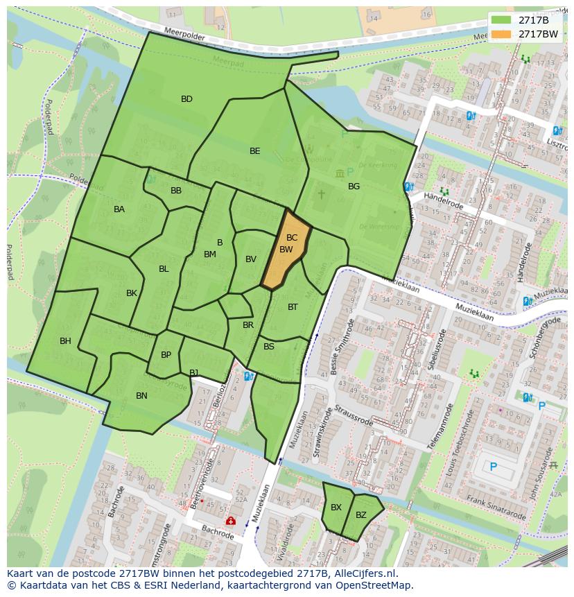 Afbeelding van het postcodegebied 2717 BW op de kaart.